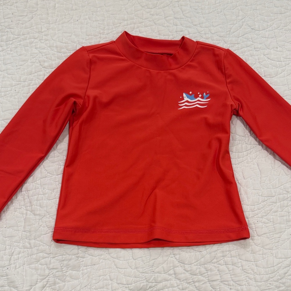 Carter's Red Long Sleeve Kids Swim Rash Guard with Wave Graphic